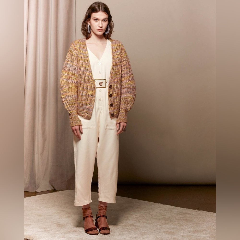 ba&sh Mustard and Pink Marled Button Cardigan
